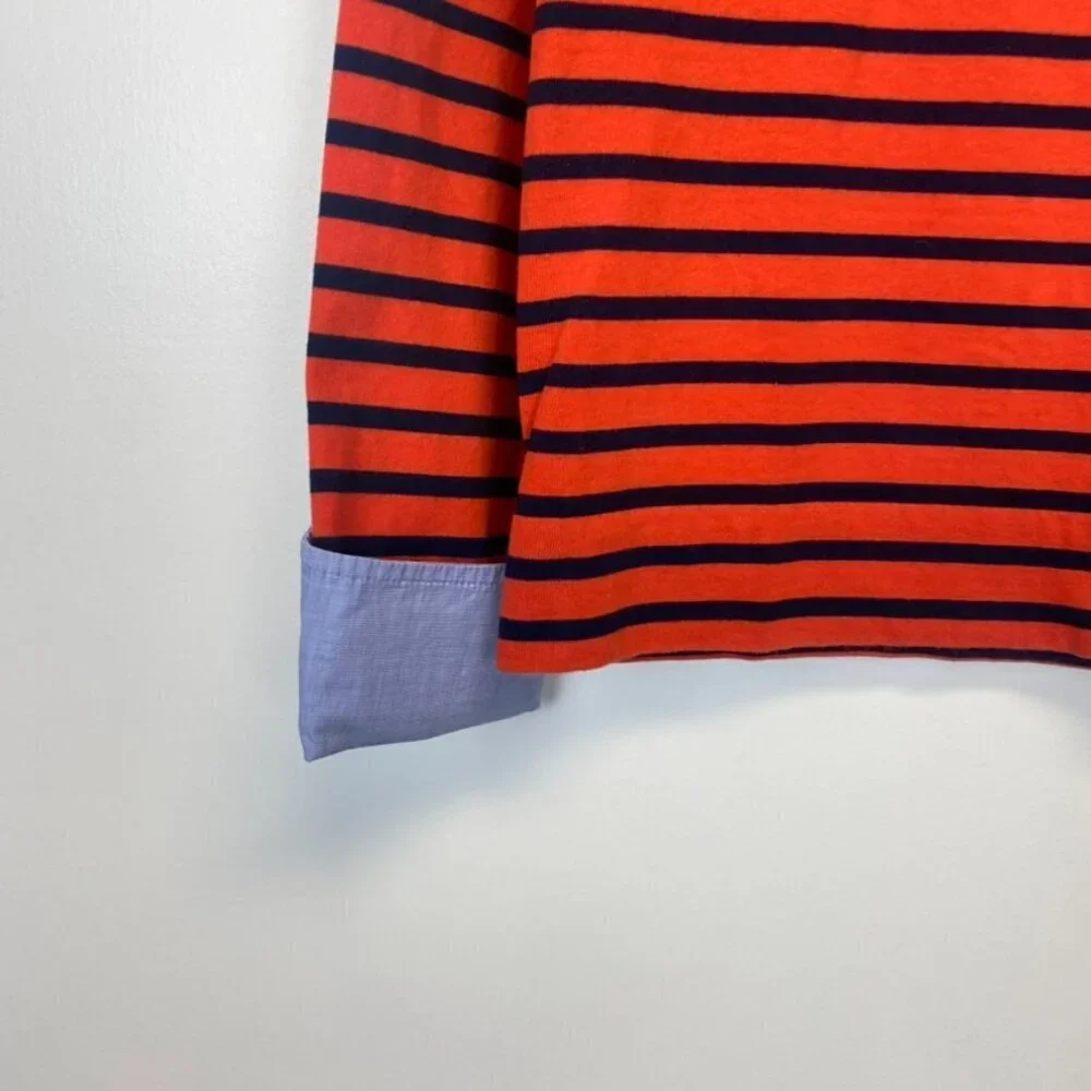 J. Crew Red Striped Nautical Top with Cuff